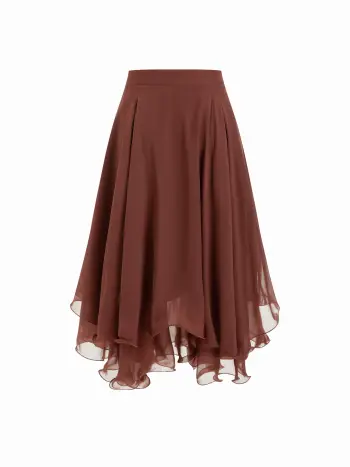 Chiffon Mid Rise Layered Ruffle Midi Skirt